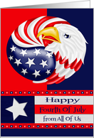 Fourth Of July from all of us, an eagle with stars and stripes card