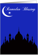 Ramadan with a Black silhouette of a Temple Under a Moon on Blue card