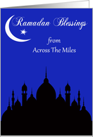 Ramadan from across the miles, black silhouette of a temple, moon card