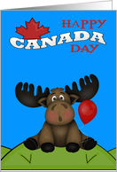 Canada Day Card with a Cute Moose Sitting on a Hill with a Balloon card