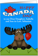 Canada Day, custom relationship, a cute moose on a hill with a balloon card