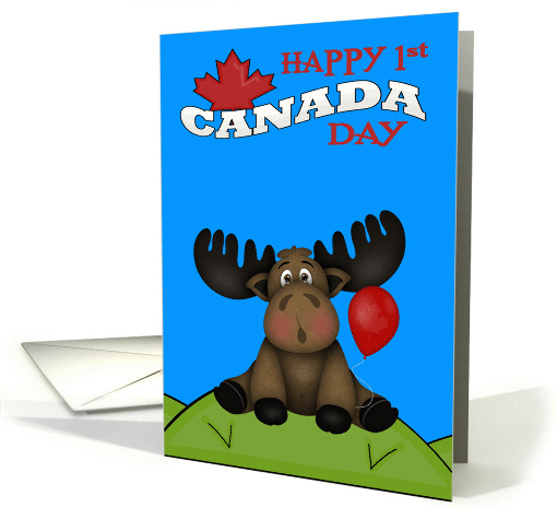 1st Canada Day, general, a cute moose on a hill with a balloon card