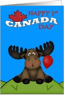 1st Canada Day, general, a cute moose on a hill with a balloon card