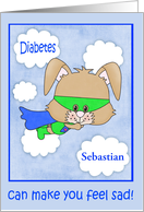 Encouragement for boy with Diabetes, custom name, Superhero bunny card
