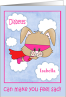 Encouragement for girl with Diabetes, custom name, Superhero bunny card