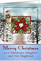 Christmas to Daughter and Boyfriend with a Snowy Lighthouse Scene card