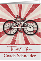 Thank You to Bicycle Coach, custom name, a bicycle with red starburst card