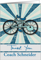 Thank You to Bicycle Coach, custom name, a bicycle with blue starburst card