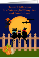 Halloween to Daughter and Son in Law with Cats Gazing at the Moon card