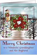 Christmas to Granddaughter and Boyfriend, snowy lighthouse scene card