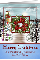 Christmas to Grandmother and Fiance, snowy lighthouse scene card