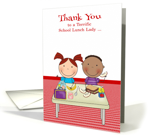 Thank You to School Lunch Lady with a Boy and Girl at a... (1382156)