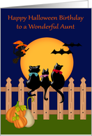 Birthday on Halloween to Aunt with Three Black Cats Gazing at the Moon card