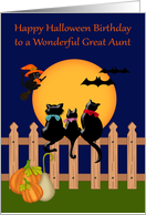 Birthday on Halloween to Great Aunt Card with Black Cats on a Fence card