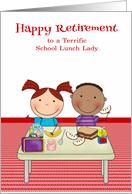 Retirement to School Lunch Lady, cute kids eating their lunch card