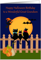 Birthday on Halloween to Great Grandson with Three Cute Black Cats card