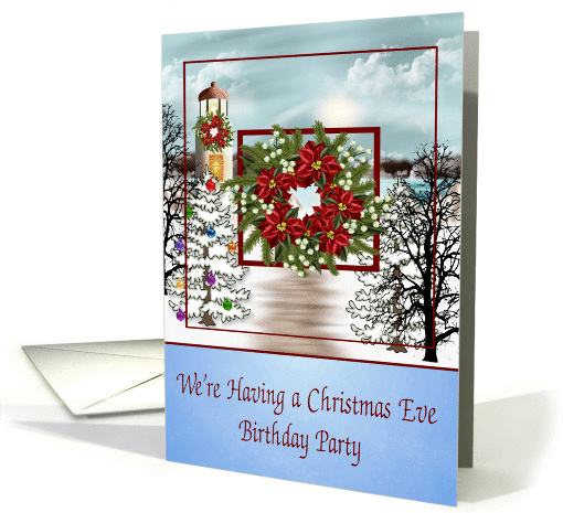 Invitations to Christmas Eve Birthday Party, snowy... (1384404)