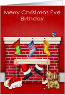 Birthday on Christmas Eve, general, animals waiting on Santa Claus card