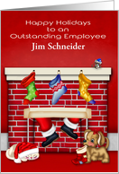 Happy Holidays to Employee, custom name, animals, Santa Claus card
