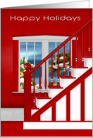 Happy Holidays to customers/clients, business, staircase window scene card