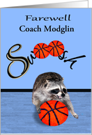 Farewell, goodbye to coach, custom name, raccoon playing basketball card