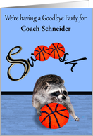 Invitations to goodbye party custom name, basketball coach, raccoon card