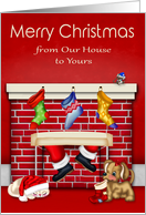 Christmas from Our House to Yours, animals waiting on Santa Claus card