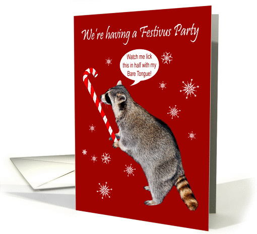 Invitations to Festivus Party, general, raccoon licking a... (1387500)