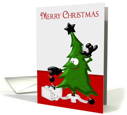 Christmas, general, Happy tree with presents and ornaments, black card