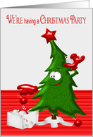 Invitations to Christmas Party, general, Happy tree with decorations card