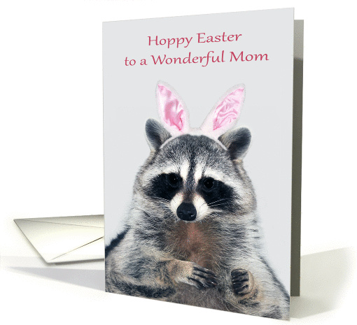Easter to Mom, a cute raccoon with bunny ears on gray... (1388458)
