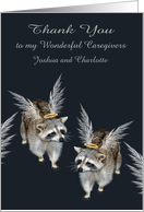 Thank You to Caregivers Custom Name with Winged Raccoons card