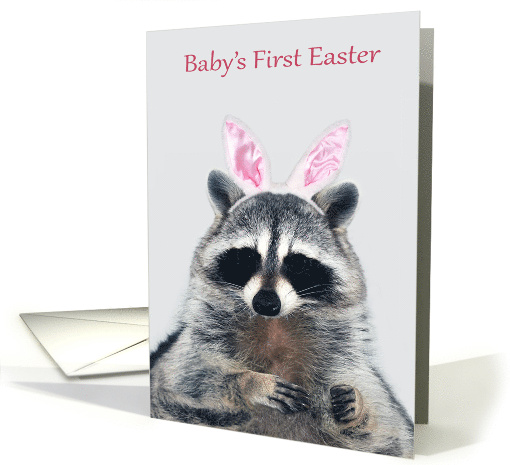 Easter Baby's First with a Cute Raccoon Wearing Bunny Ears card
