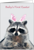 Easter Baby’s First with a Cute Raccoon Wearing Bunny Ears card