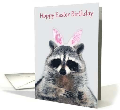 Birthday on Easter Card with a Cute Raccoon Wearing Bunny Ears card