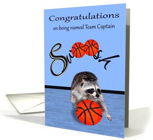 Congratulations being named team captain, basketball, raccoon card