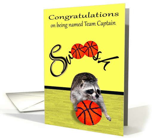 Congratulations on being named team captain, basketball, raccoon card