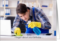 Humorous Belated Birthday General a Man Cleaning the Office card