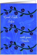 Good Luck with Finals Custom Name Long Stems of Flowers on Blue card