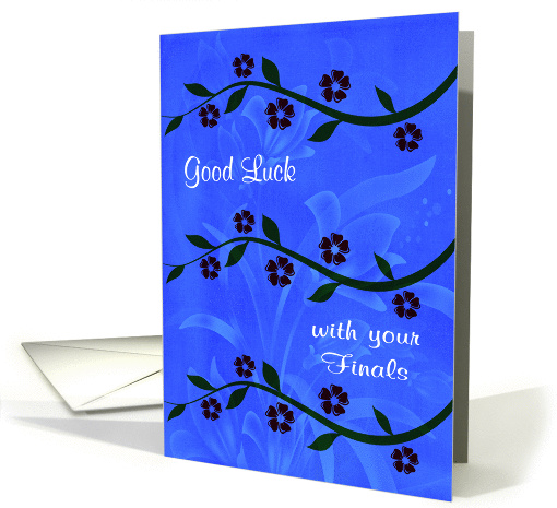 Good Luck, with finals, general, long stems of flowers on blue card