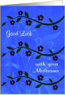 Good Luck, with midterms, general, long stems of flowers on blue card