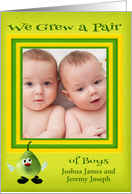 Announcements, twin boys, custom name photo card, humor, pear card