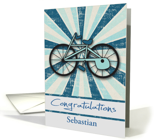 Congratulations, no more training wheels, custom name, starburst card