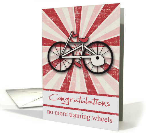 Congratulations, no more training wheels, general, red starbursts card