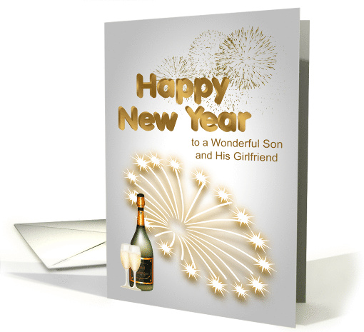 New Year to Son and Girlfriend with Fireworks and Champagne card