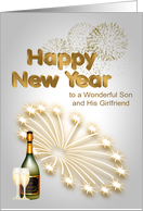 New Year to Son and Girlfriend with Fireworks and Champagne card
