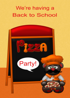 Invitations to Back to School Pizza Party, cute chef with menu board