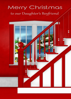 Christmas to Daughter's Boyfriend, staircase with holiday window scene