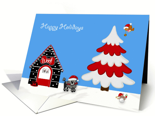 Happy Holidays, general, black toy poodle with a bird and... (1399078)