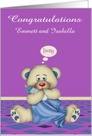 Congratulations on Adoption Finalization Custom Name with a Blue Bear card